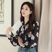 Virágmintás fekete női sifon ing