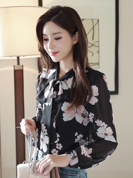 Virágmintás fekete női sifon ing