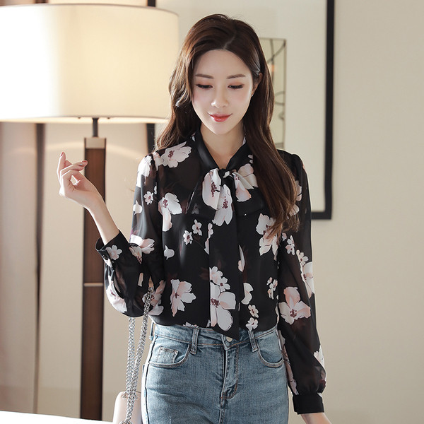 Virágmintás fekete női sifon ing