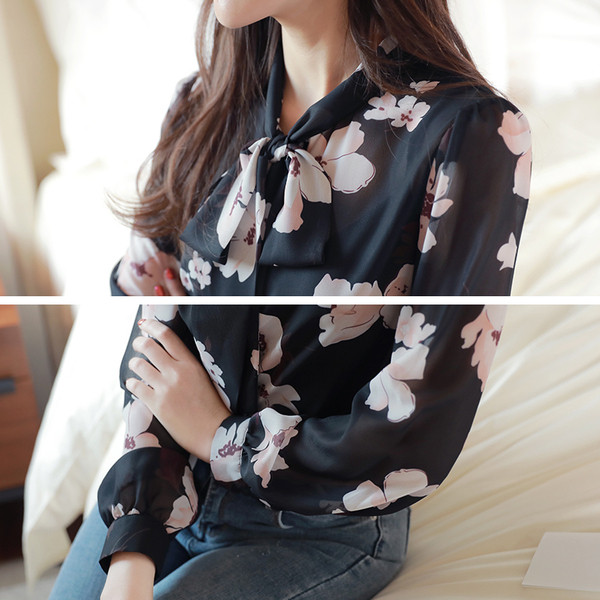 Virágmintás fekete női sifon ing
