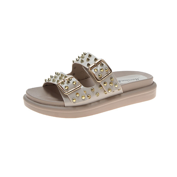 Modern női papucs három színben, fém elemekkel