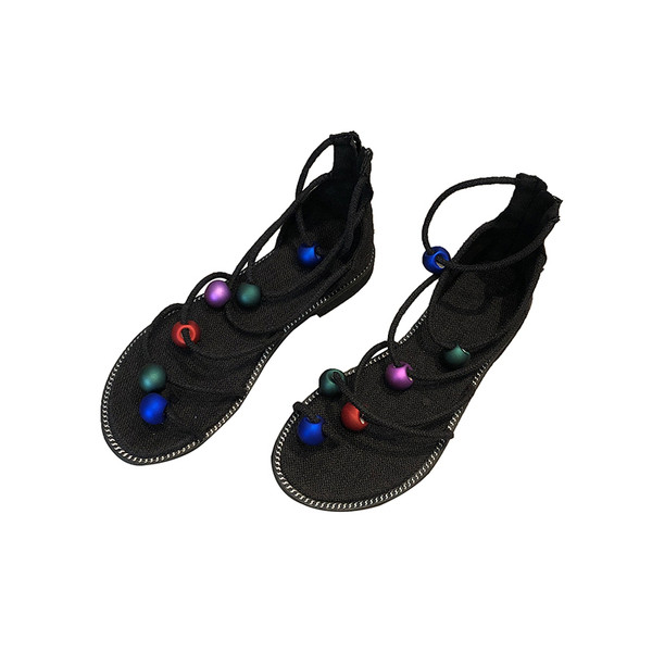 Modern női szandál színes elemekkel fekete és bézs színben