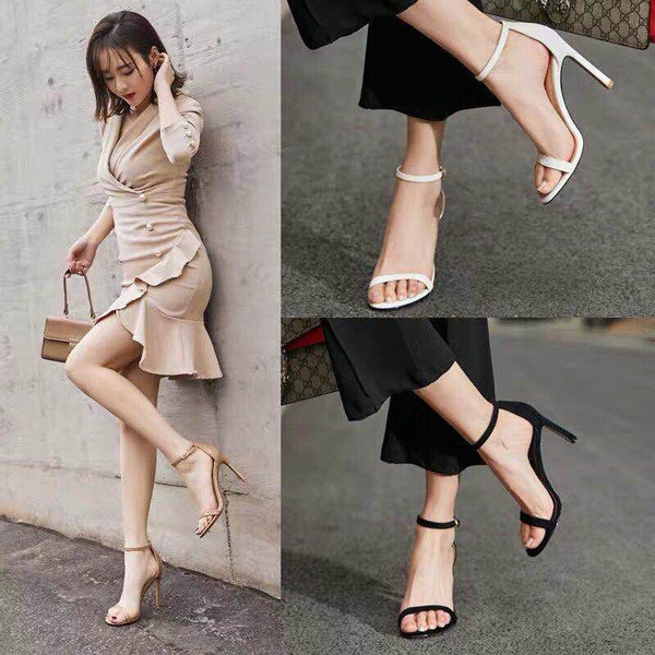 Aktuális női magas sarkú szandál fekete, fehér és bézs színben