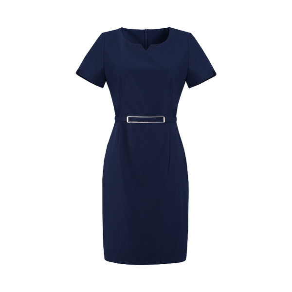 Elegáns női ruha fekete és sötétkék övvel