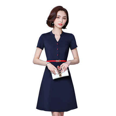 Stílusos női ruha V-nyakú kék színben