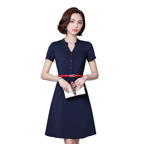 Stílusos női ruha V-nyakú kék színben