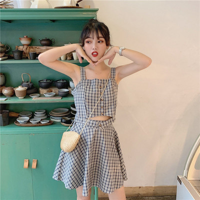 Női kockás felső és szoknya szett