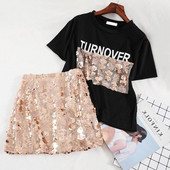 Set de fusta si tricou dama cu un element - paiete