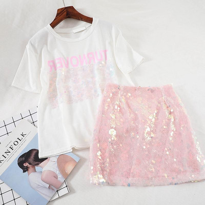 Set de fusta si tricou dama cu un element - paiete