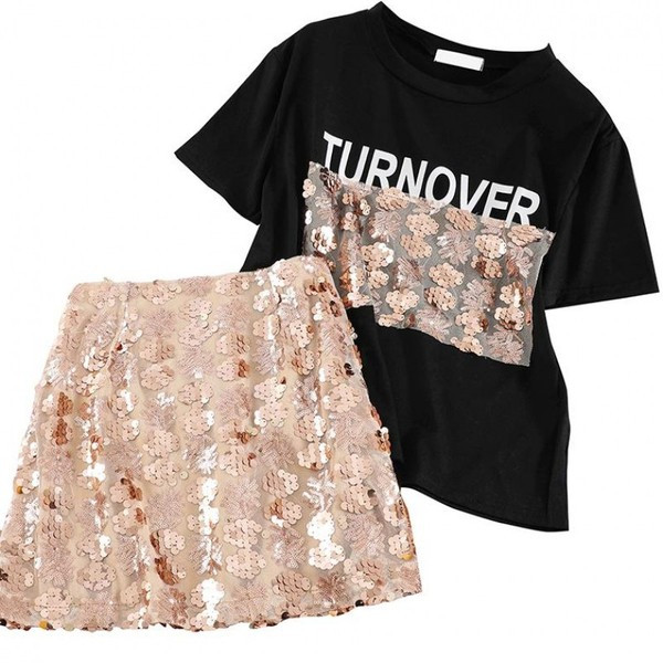 Set de fusta si tricou dama cu un element - paiete