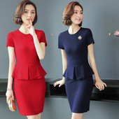 Stílusos női ruha rövid ujjú piros és kék színben