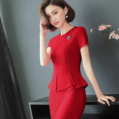 Stílusos női ruha rövid ujjú piros és kék színben