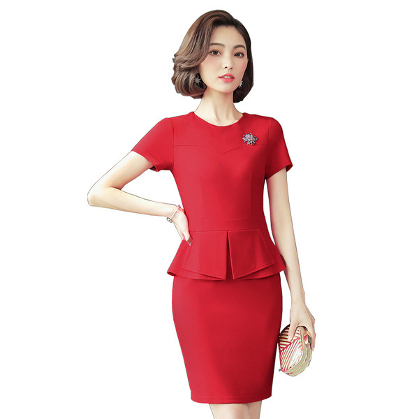 Stílusos női ruha rövid ujjú piros és kék színben