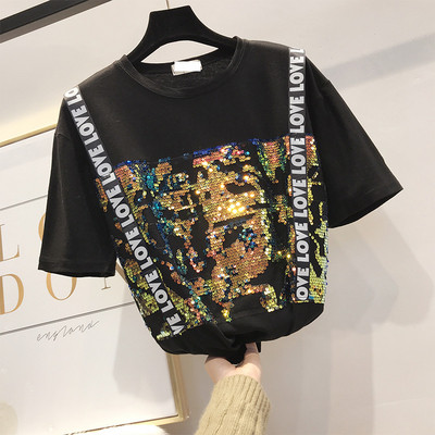 Modern női póló flitter elemekkel, három színben