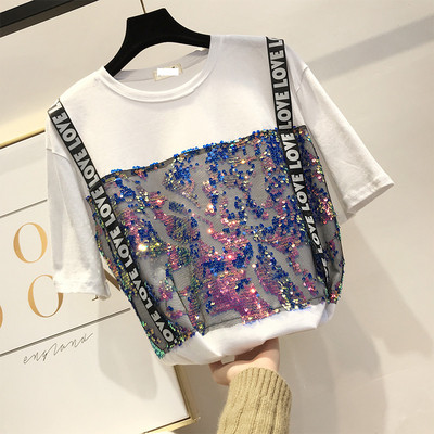 Modern női póló flitter elemekkel, három színben