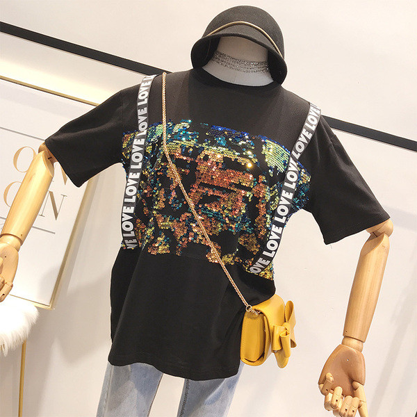 Modern női póló flitter elemekkel, három színben