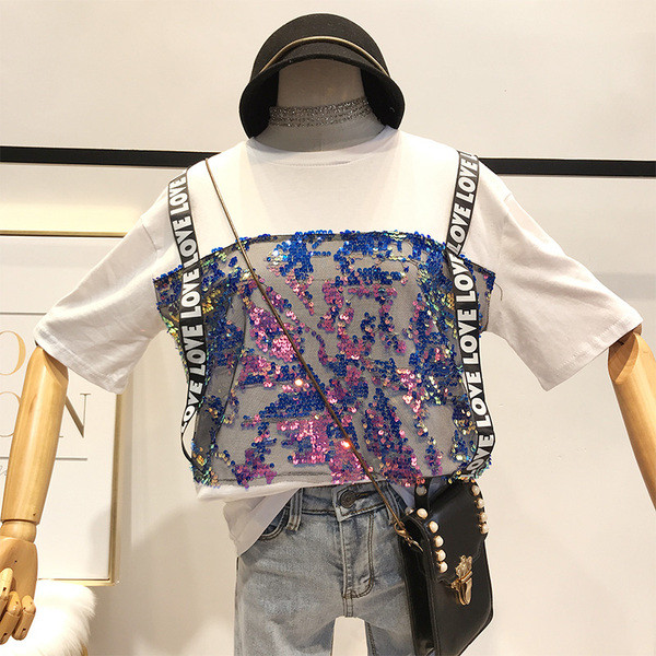 Modern női póló flitter elemekkel, három színben