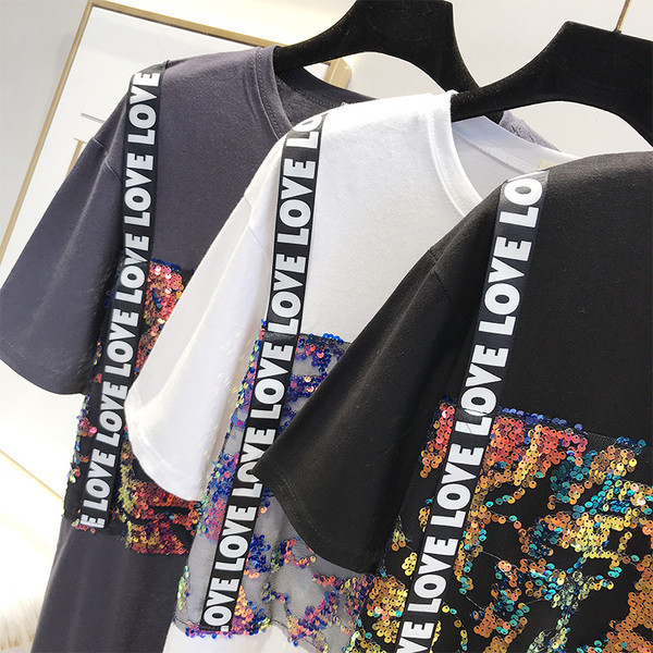 Modern női póló flitter elemekkel, három színben