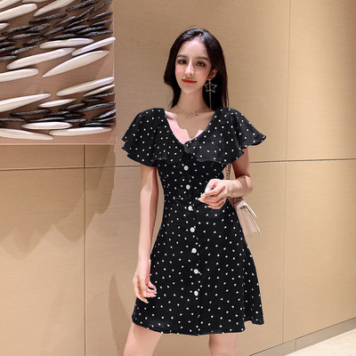 Alkalmi női ruha piros és fekete pöttyökkel