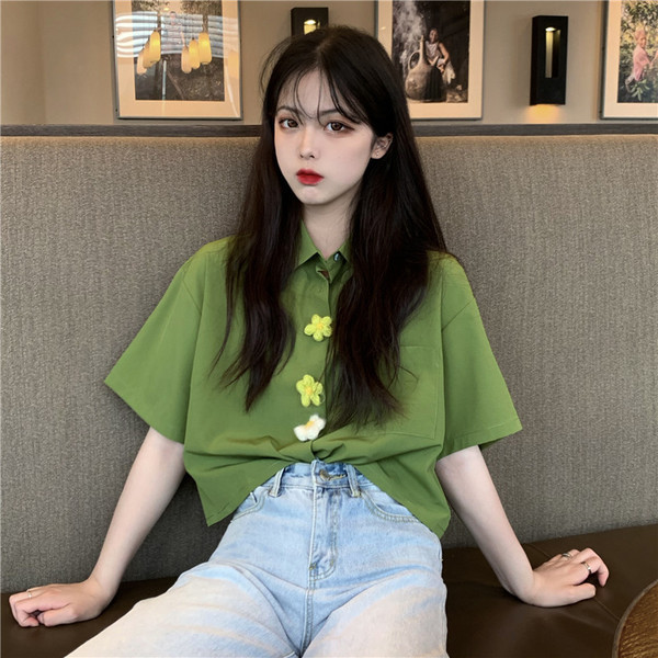 Zöld széles női ing 3D elemmel