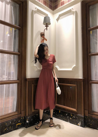 Alkalmi női ruha rövid ujjú bordó és fekete színben