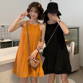 Alkalmi női rakott ruha pántokkal, két színben