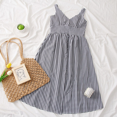 Modern kockás női ruha kék és sárga színben