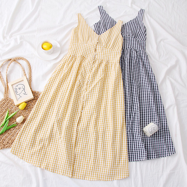 Modern kockás női ruha kék és sárga színben