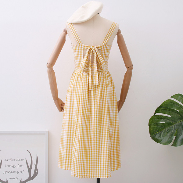 Modern kockás női ruha kék és sárga színben