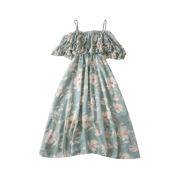 Modern női ruha fehér, bézs és kék pántokkal