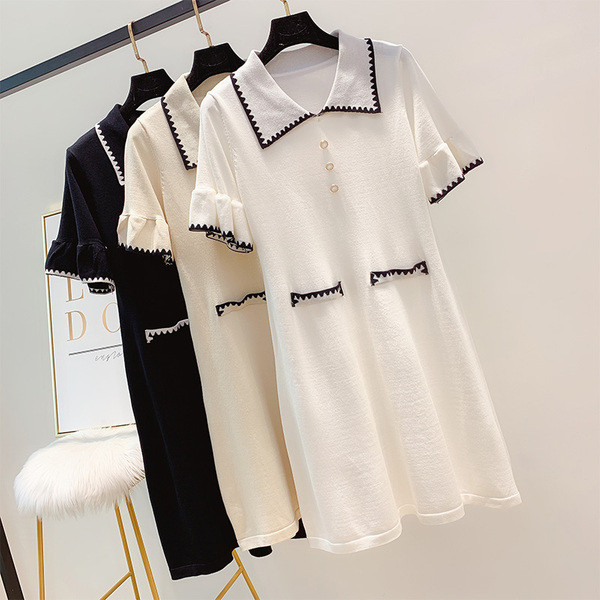 Női ruha rövid lótusz ujjú három színben