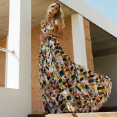 Színes női ruha V-nyakkal