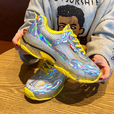 Stílusos női tornacipő két színben - rózsaszín és sárga