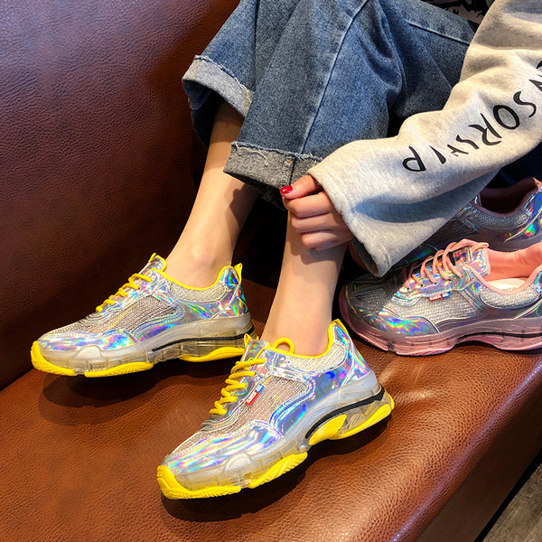 Stílusos női tornacipő két színben - rózsaszín és sárga