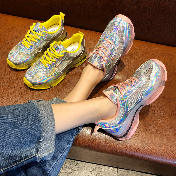 Stílusos női tornacipő két színben - rózsaszín és sárga