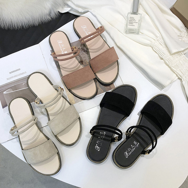 Női hétköznapi papucs három színben - szürke, fekete és bézs, lapos talppal