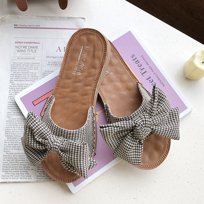 Női modern kockás papucs szalaggal, két színben