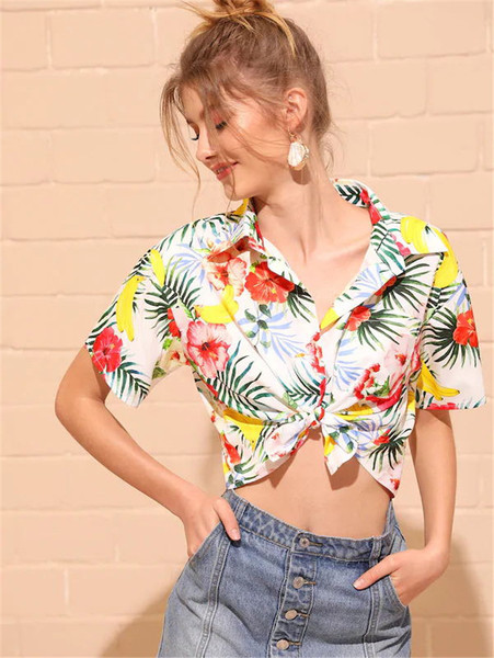 Színes női ing rövid ujjal és gombokkal