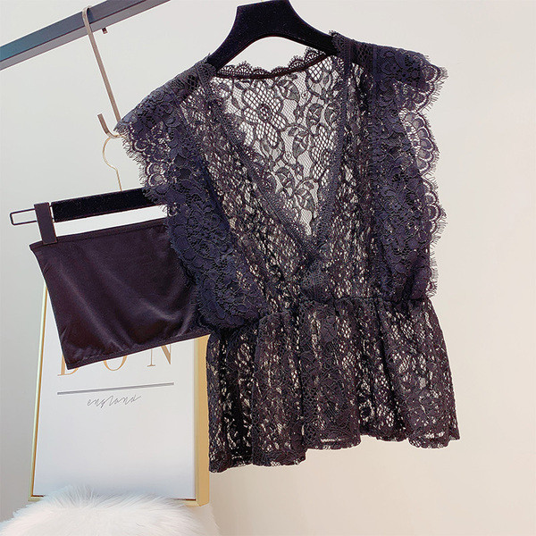 Női csipke felső V-nyakkal