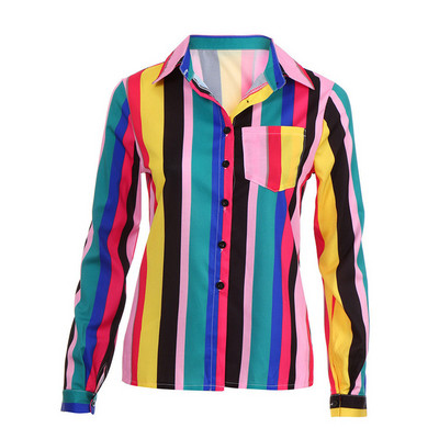 Modern csíkos női ing zsebbel és gombokkal