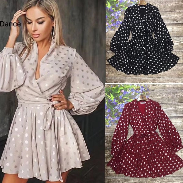 Stílusos női ruha pöttyökkel három színben