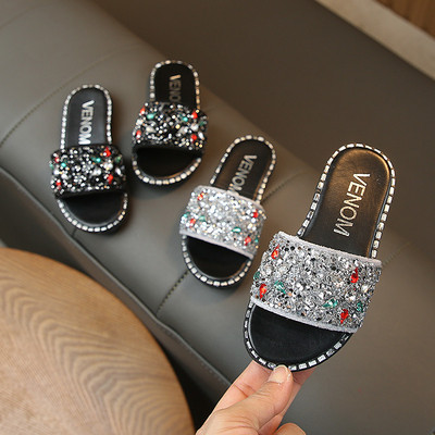 Модерни детски чехли за момичета в два цвята с камъни
