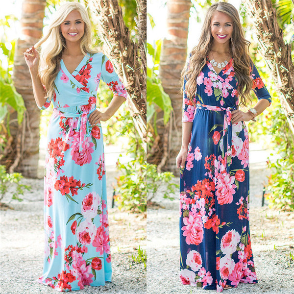 Stílusos női ruha virágos motívumokkal több színben