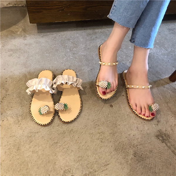 Gyönggyel és ananászos női papucs