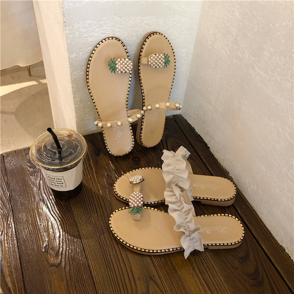 Gyönggyel és ananászos női papucs