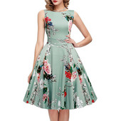 Modern női ruha kék és fekete színben, virágos motívumokkal