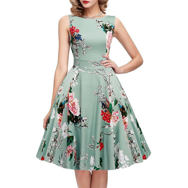 Modern női ruha kék és fekete színben, virágos motívumokkal