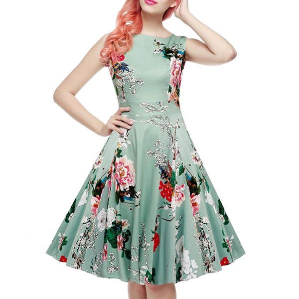 Modern női ruha kék és fekete színben, virágos motívumokkal