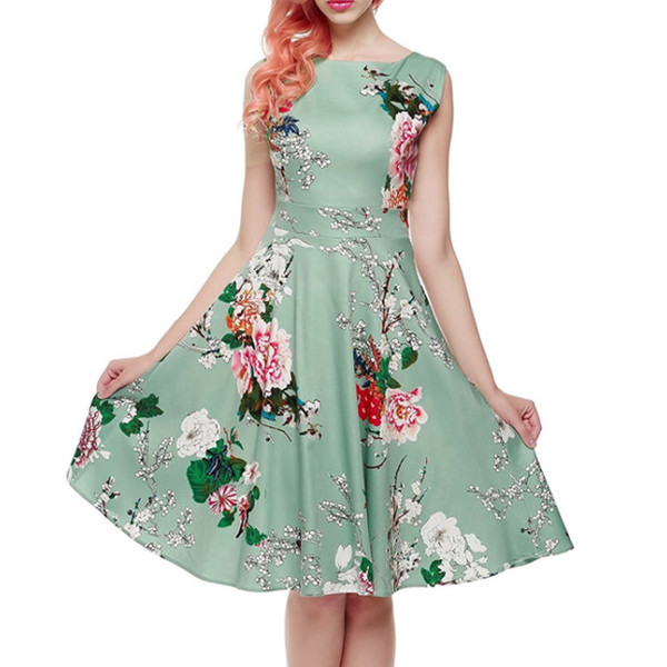 Modern női ruha kék és fekete színben, virágos motívumokkal