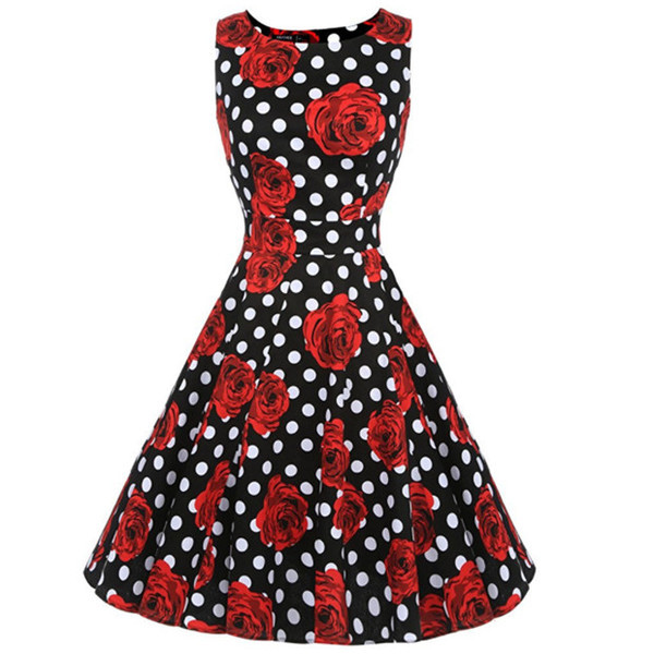 Modern női ruha kék és fekete színben, virágos motívumokkal